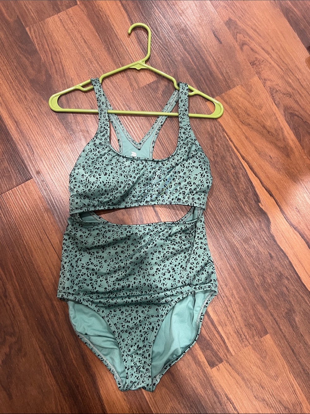 all in motion Sage Green Leopard-Style Cutout One-Piece Swimsuit